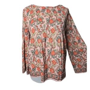 Max Studio Peach Floral Chiffon Crinkle Long Sleeve Blouse Top Size XS  NWT $88